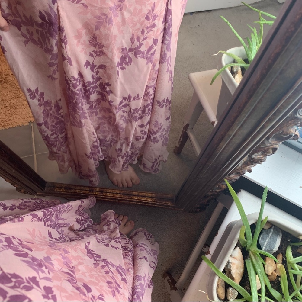 Jones NY silk floral flutter maxi dress pink lilac - Picture 11 of 12